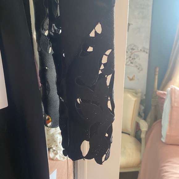 Rare NWT Self-Portrait long black satin and lace panel gown dress with sleeves - Picture 10 of 12